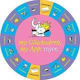 Dieses Glücksrad zeigt "my Glüchsdreh, my App: myce" in der Mitte und hat 19 Felder. Zwei Felder zeigen "Gewonnen" und 17 Felder zeigen "Trostpreis".